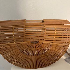 Wood Wicker Half Circle Ark Bag Vintage